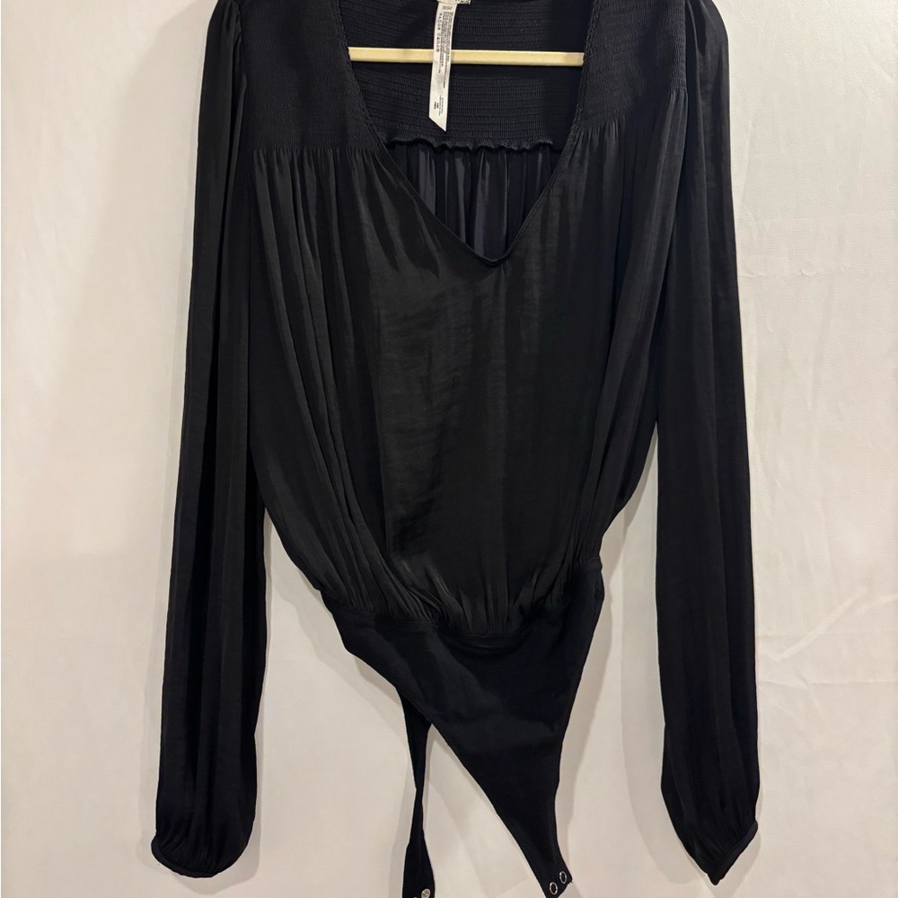 Free People smocked Long Sleeve Bodysuit